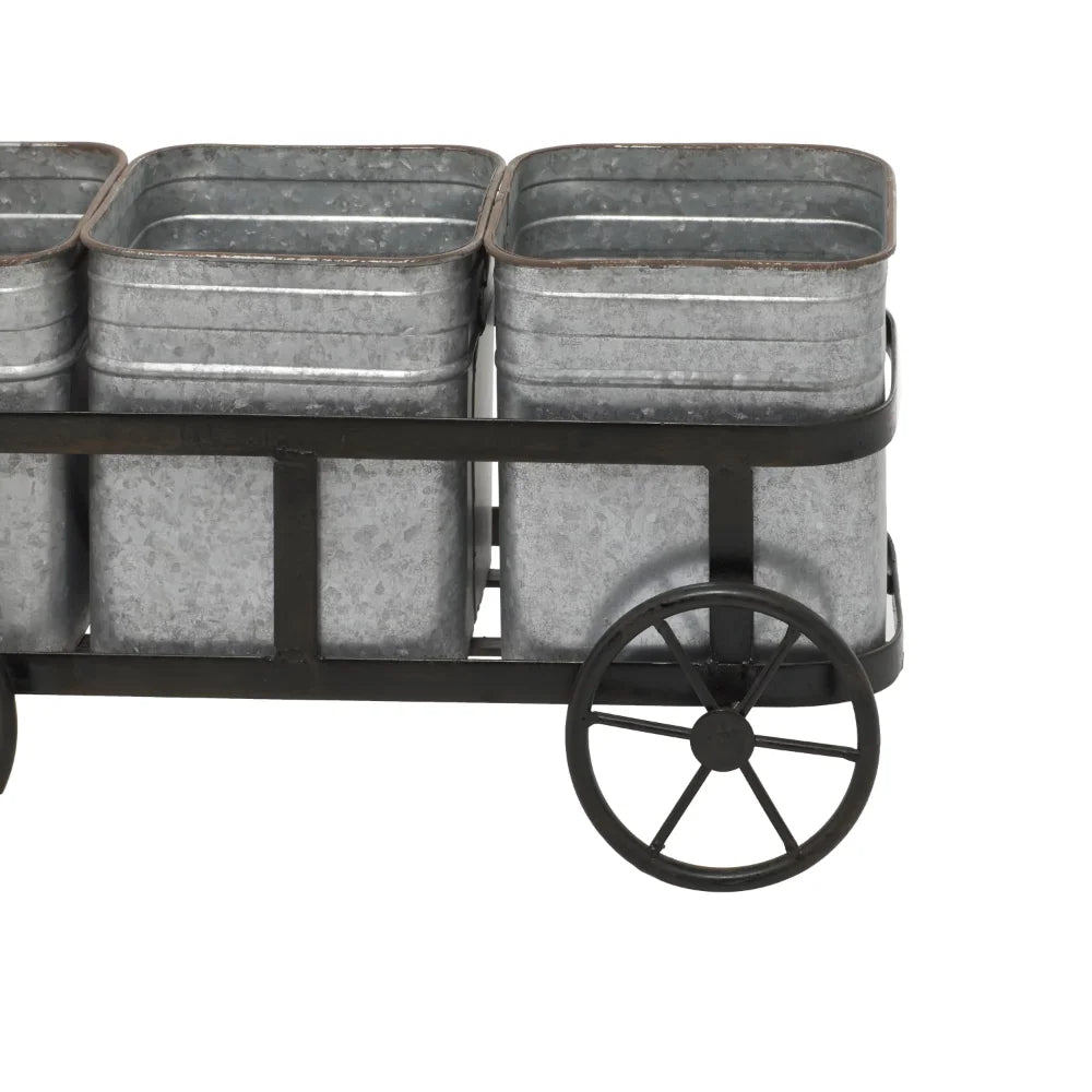 Indoor Outdoor Wagon Silver Metal Planter