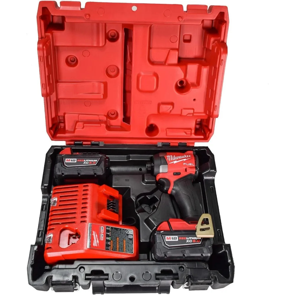 Milwaukee 18V Cordless Brushless 1/4" Hex Impact Driver Kit with (2) 5.0Ah Lithium Ion Batteries