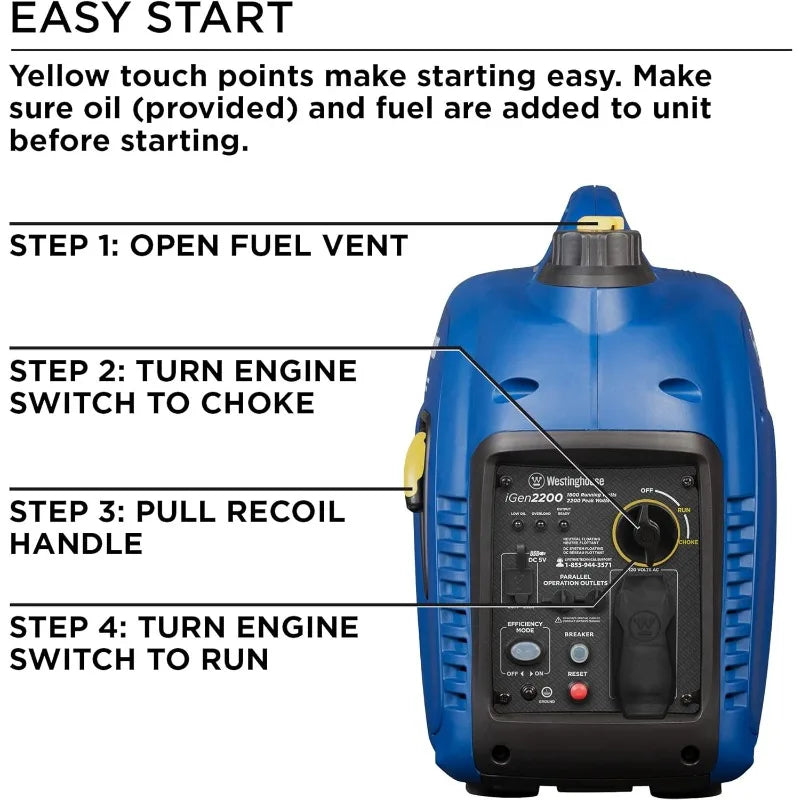 Super Quiet & Lightweight Portable Generator, Gas Powered