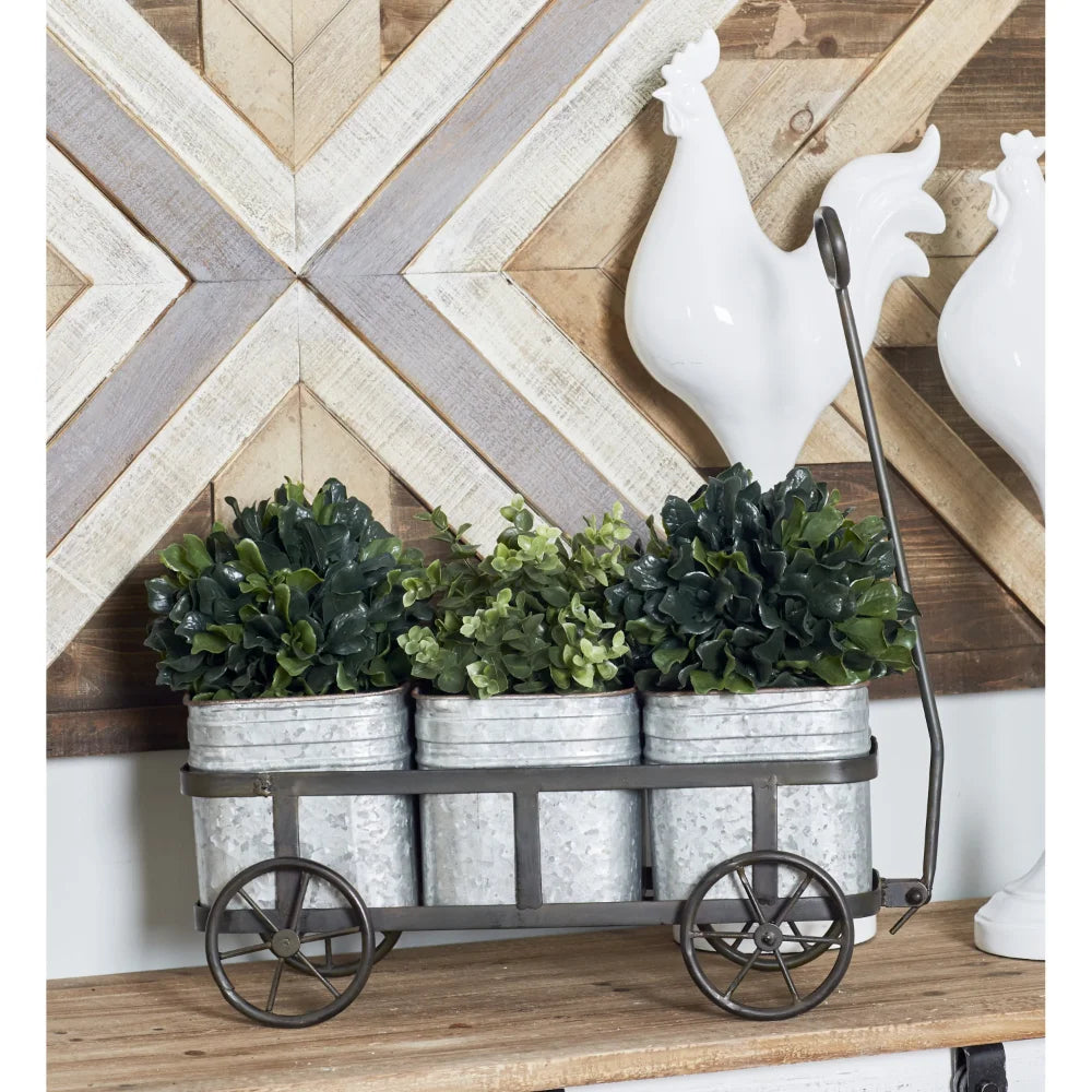 Indoor Outdoor Wagon Silver Metal Planter