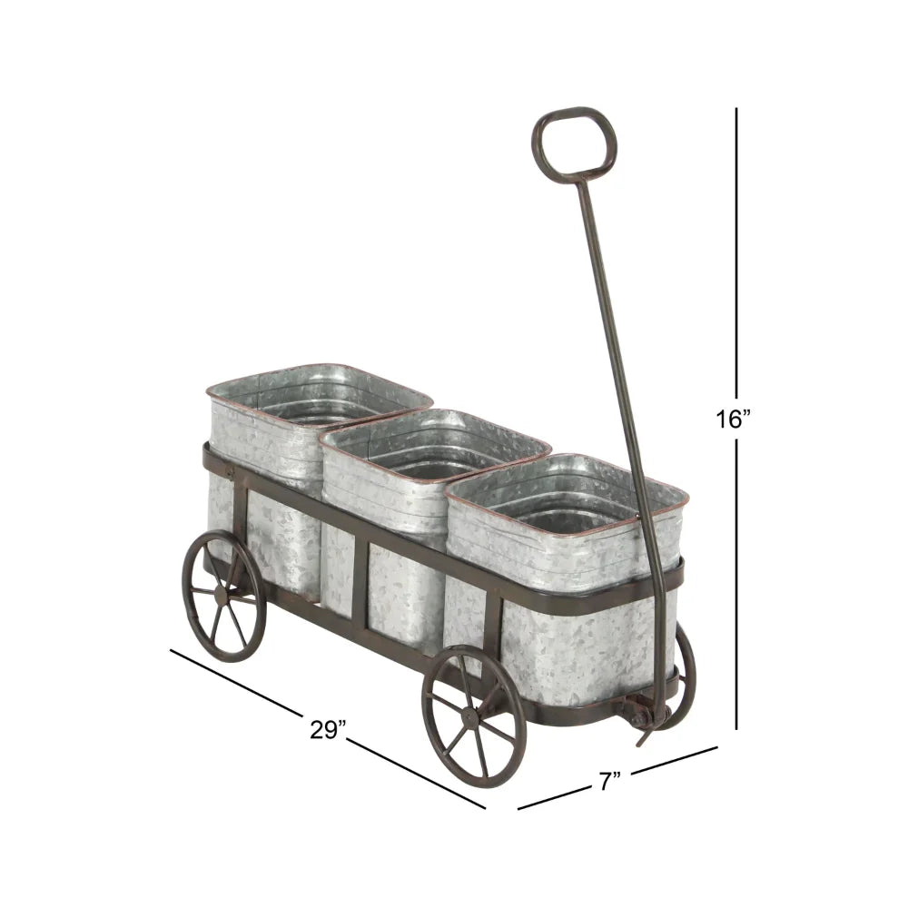 Indoor Outdoor Wagon Silver Metal Planter