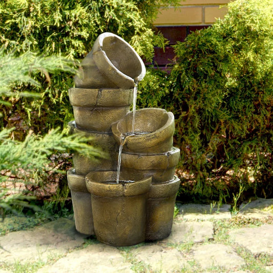 3 Tiered Floor Water Glazed Pots Fountain