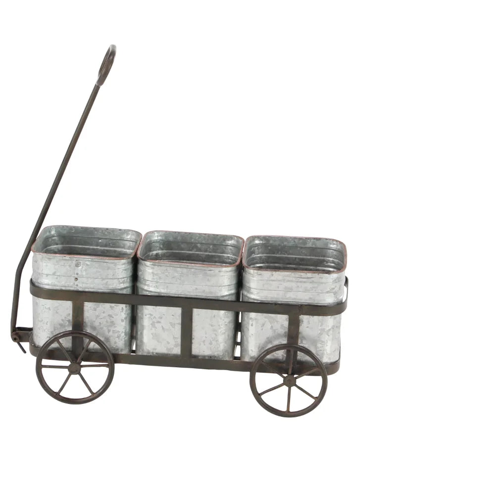 Indoor Outdoor Wagon Silver Metal Planter